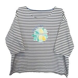 TALBOTS Plus 100% Cotton Striped Amalfi Coast Lemon Destination T-Shirt Size 3X